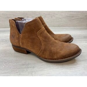 Born Kerri Women's Booties Brown Suede Leather 9 V-Cut Back Zip Ankle Boots